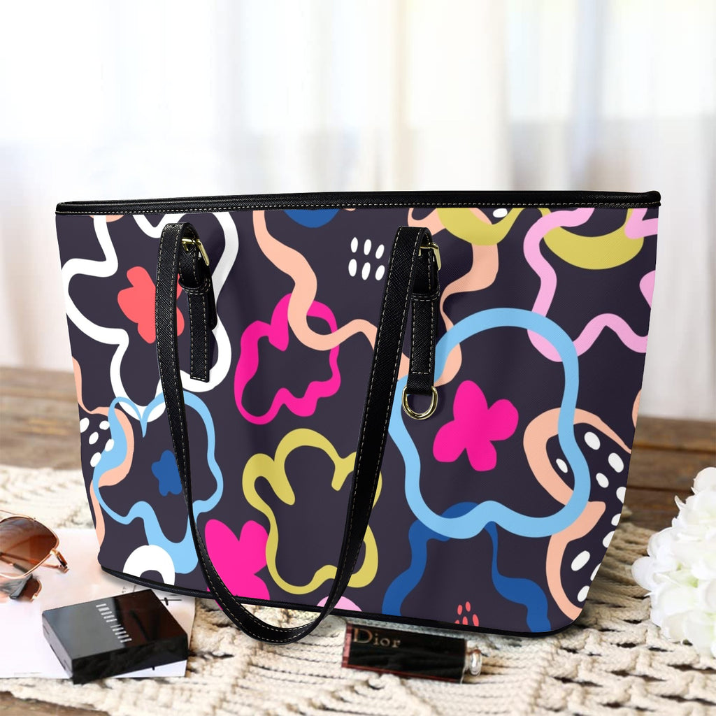 Floral In The Abstract PU Leather Tote Bag Large Leather Tote Bag-Large Printed Offshore