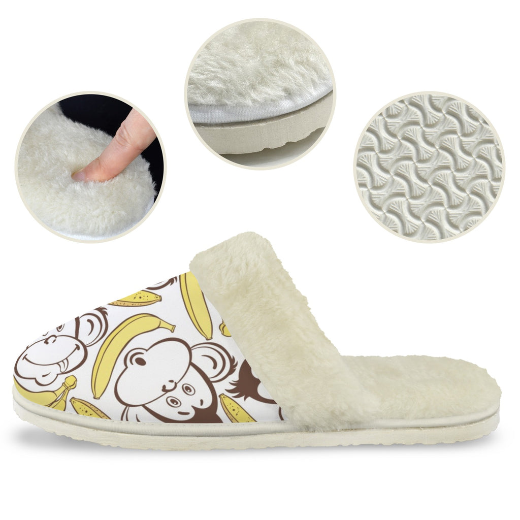 Funny Monkeys Men's Fur Trim Thick-Sole Indoor Slippers Men's Fur Trimmed Slippers animal Printed Offshore