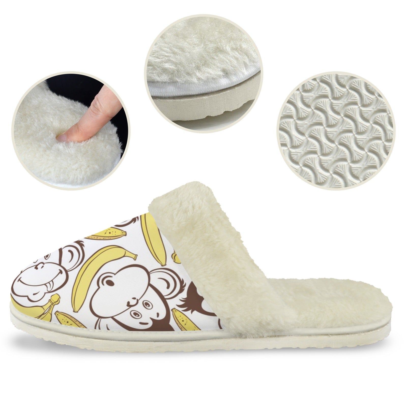 Funny Monkeys Men's Fur Trim Thick-Sole Indoor Slippers Men's Fur Trimmed Slippers animal Printed Offshore