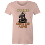 Coffee Keeps Me Alive, Skeleton - Womens T-shirt Pale Pink Womens T-shirt Coffee Printed In Australia