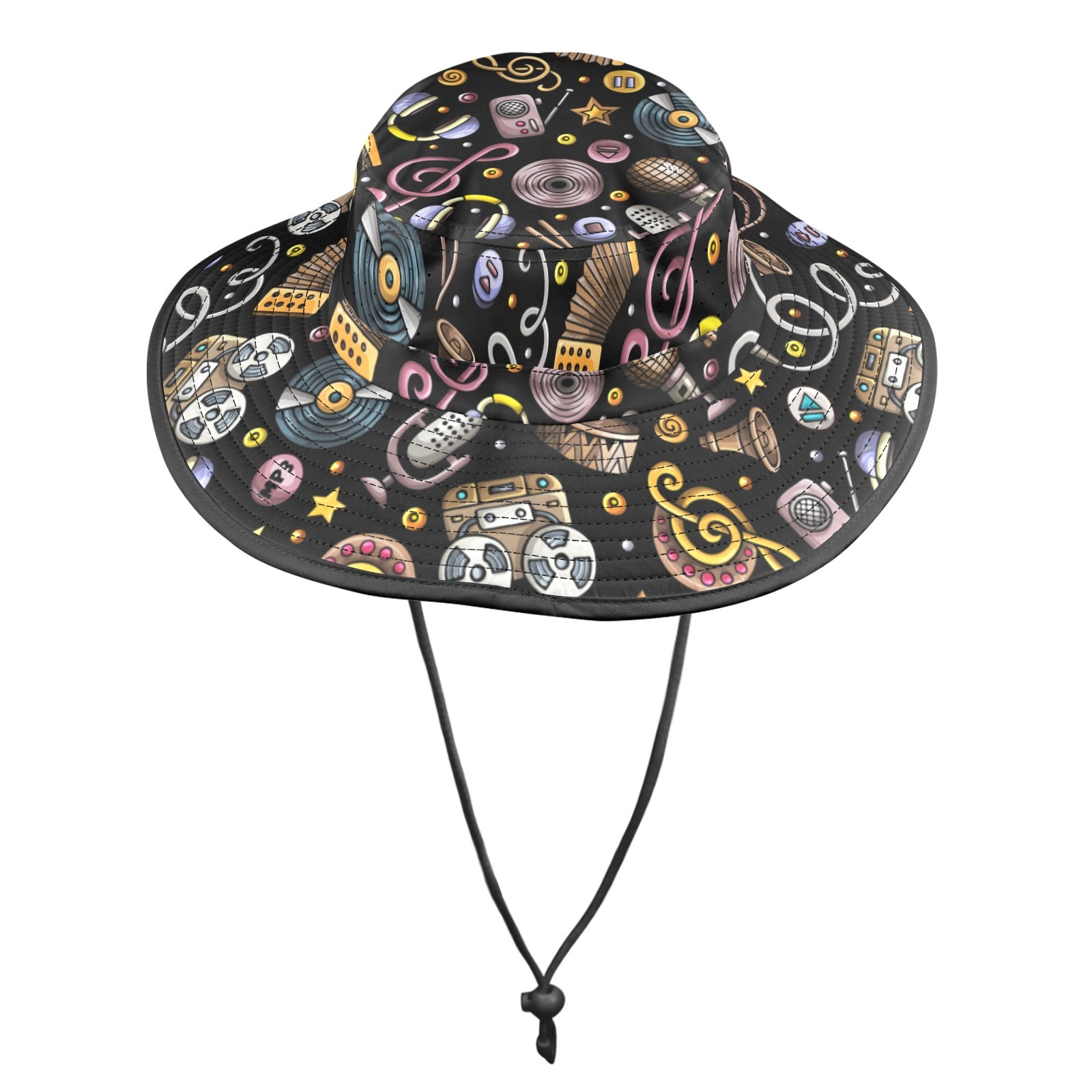 Retro Music Mix Wide Brim Bucket Hat Wide Brim Bucket Hat Music Printed Offshore Retro