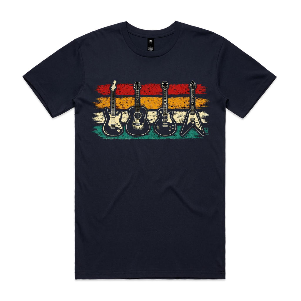 Vintage Guitar Stripes Men's AS Colour T-shirt Navy Mens T-shirt Music Printed In Australia