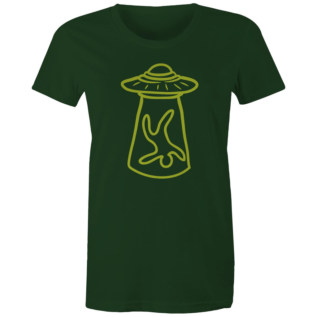 Alien Abduction - Womens T-shirt Forest Green Womens T-shirt Printed In Australia Sci Fi