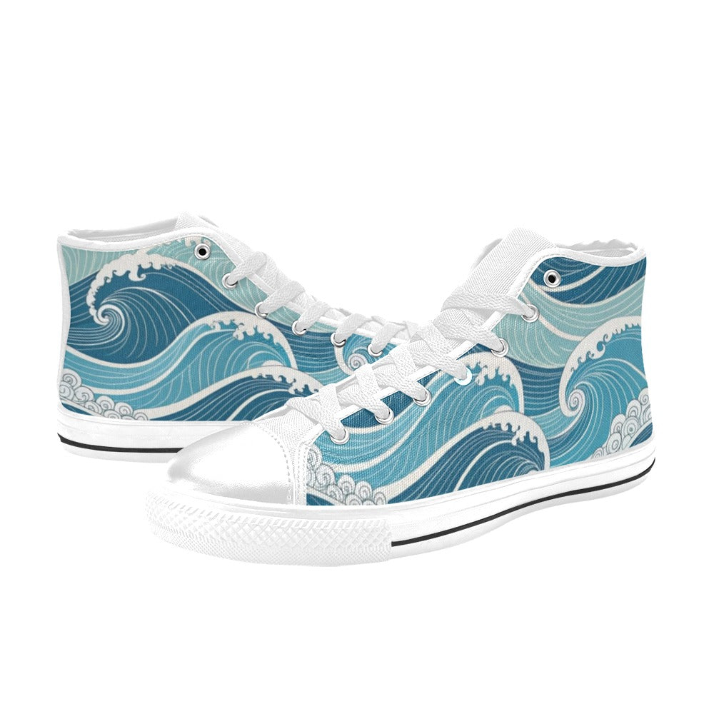 Ocean Waves - Kids' High Top Canvas Shoes