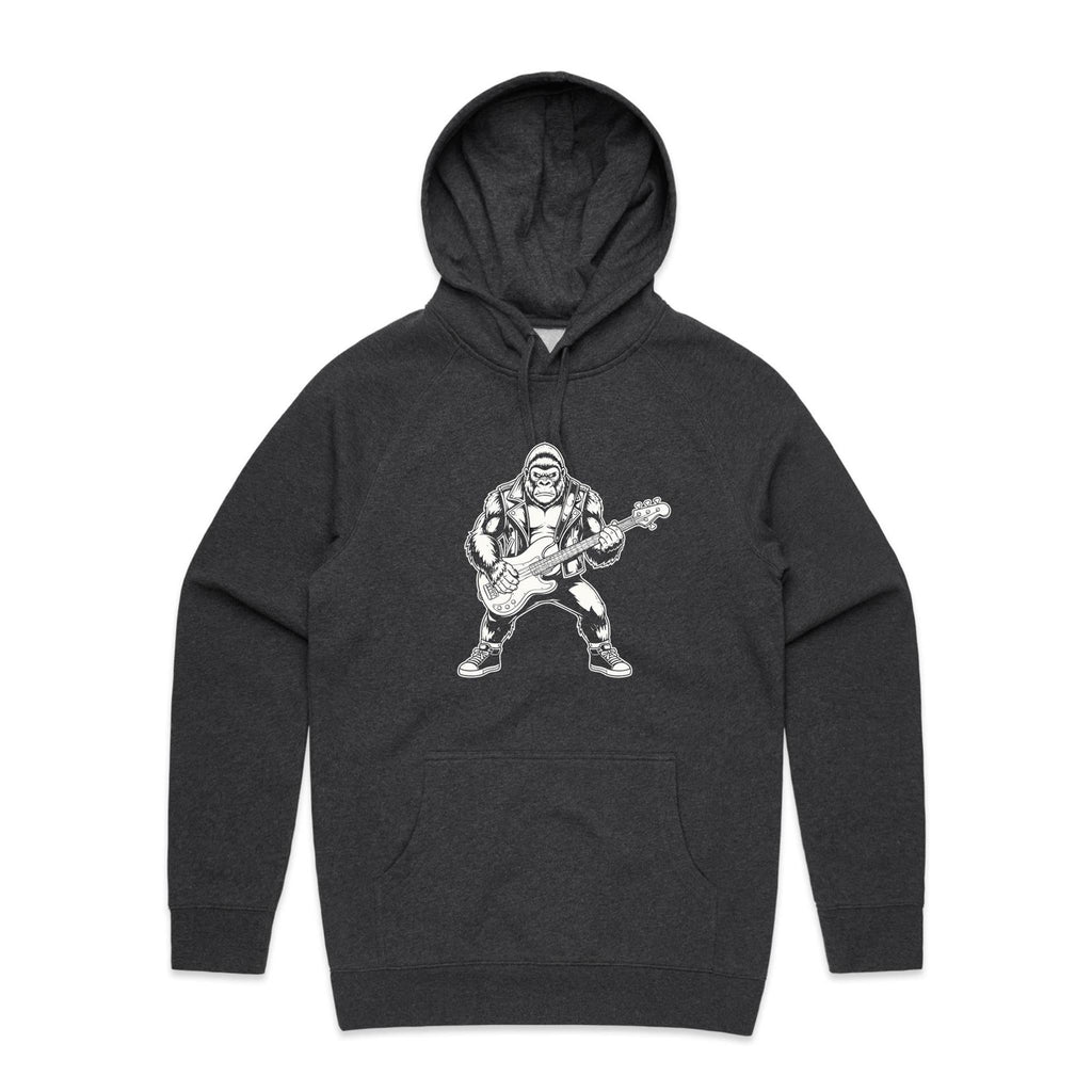 Gorilla Bass Player Men's AS Colour Hoodie Asphalt Marle Mens Hoodie animal Music Printed In Australia