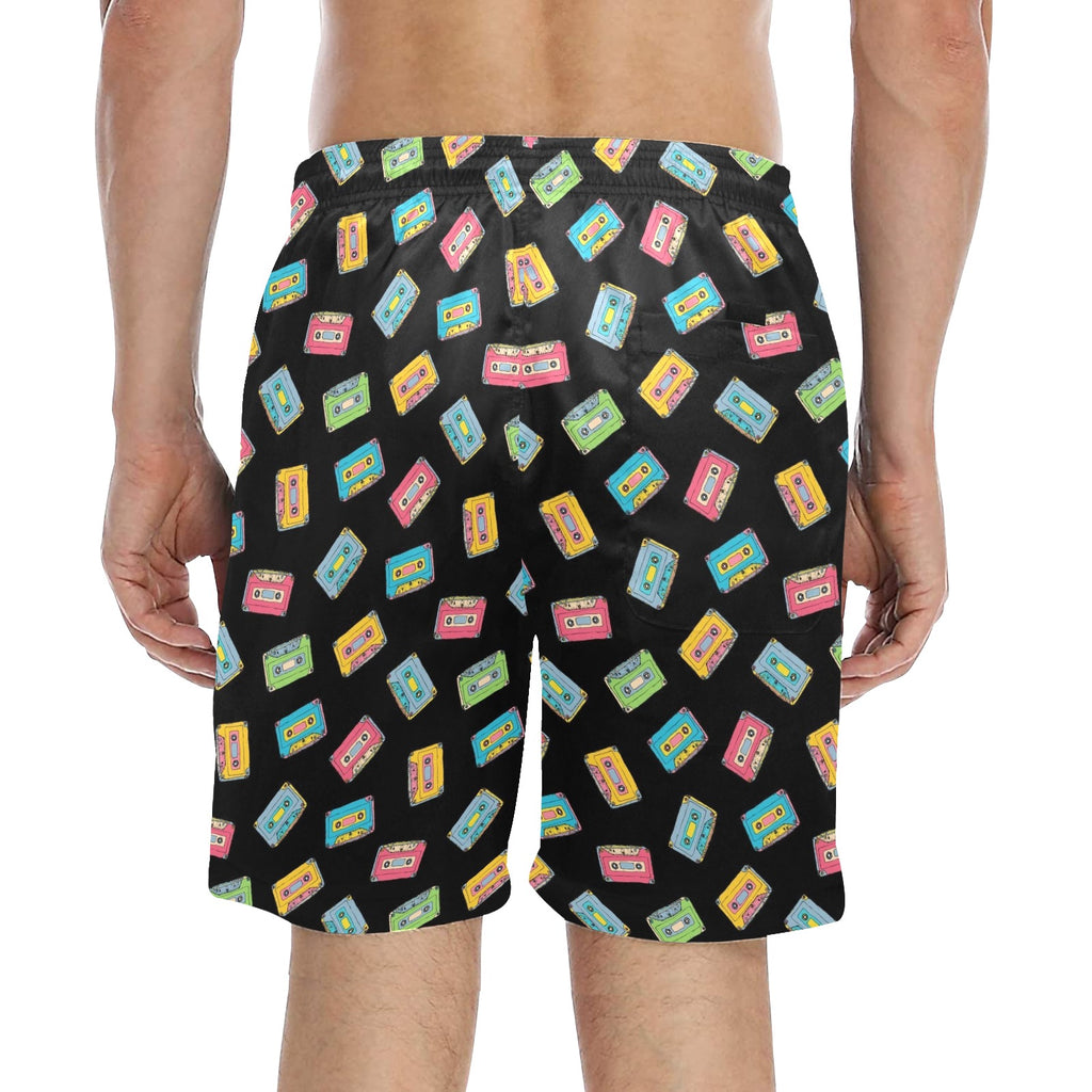 Colourful Cassettes Men's Mid-Length Beach Shorts Men's Mid-Length Beach Shorts Music Printed Offshore Retro