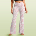 Pink Hawaiian Floral High Waist Crossover Tummy Control Flare Leggings 5XL High Waist Flare Leggings Plants Printed Offshore