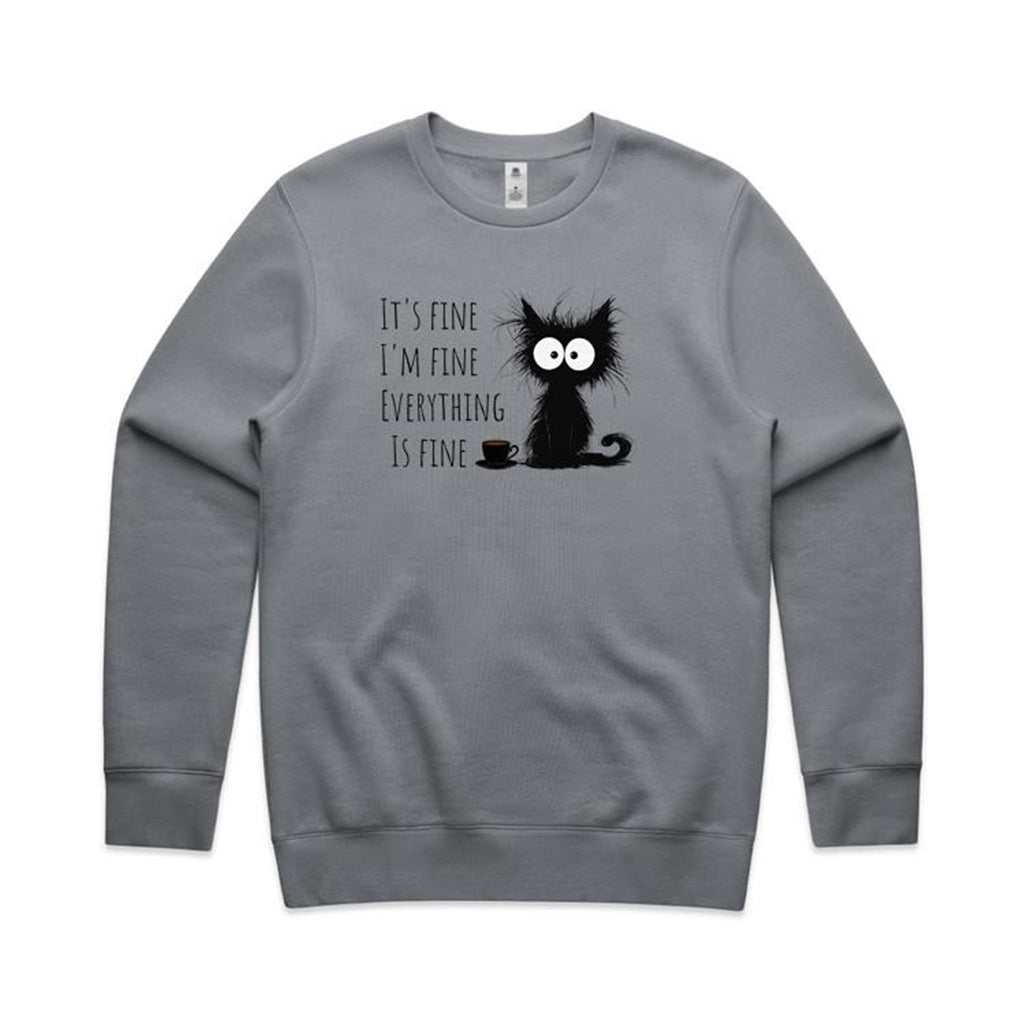 It's Fine, I'm Fine, Everything Is Fine, Frazzled Cat - AS Colour Stencil Crew Sweatshirt Gravel Sweatshirt animal Printed In Australia
