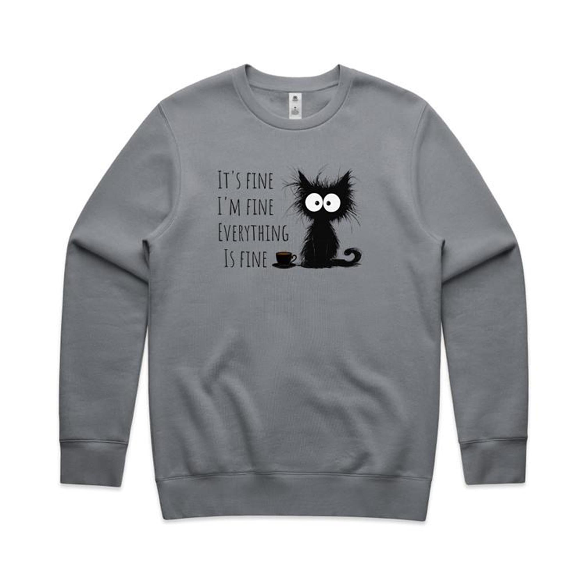 It's Fine, I'm Fine, Everything Is Fine, Frazzled Cat - AS Colour Stencil Crew Sweatshirt Gravel Sweatshirt animal Printed In Australia