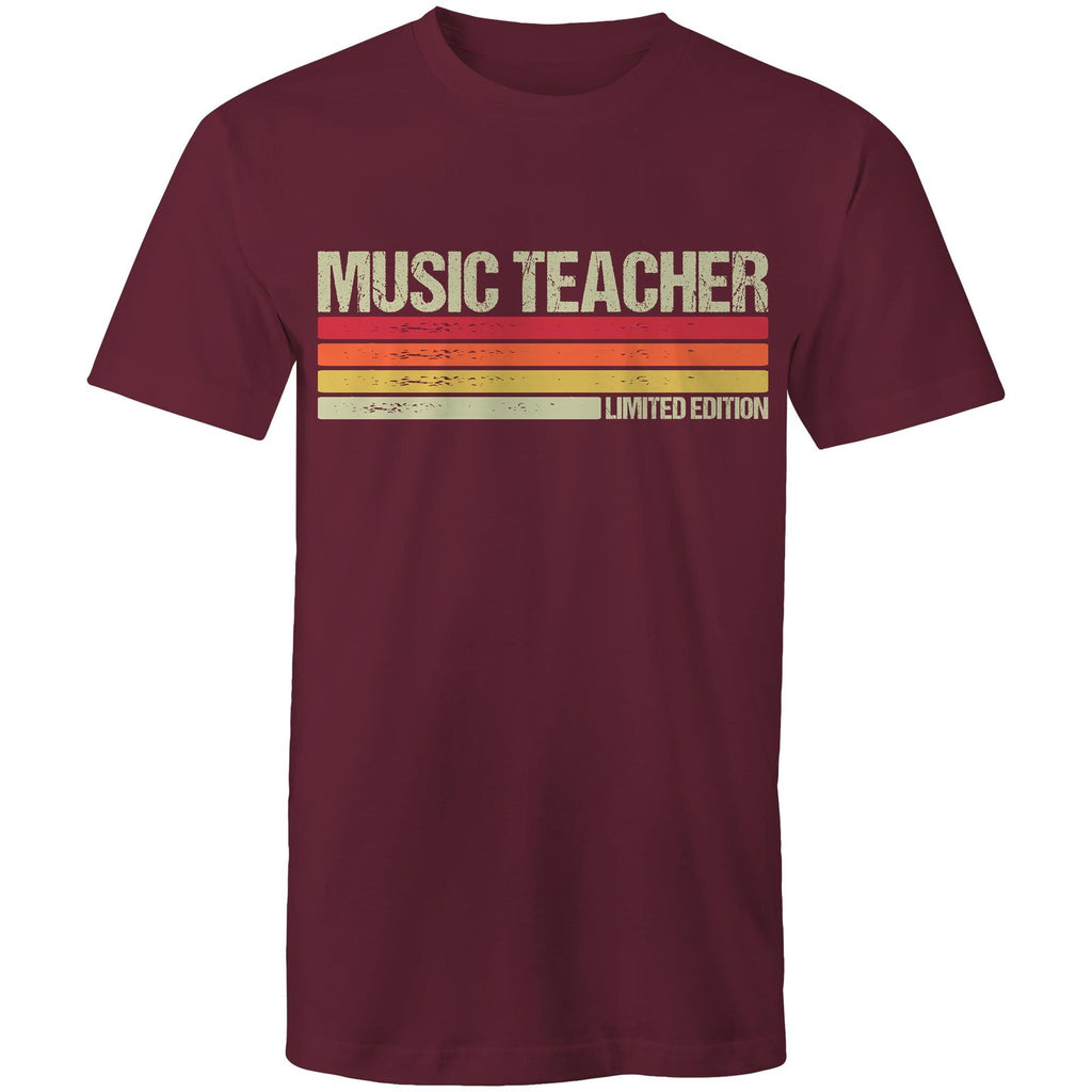 Music Teacher, Limited Edition - Mens T-Shirt Burgundy Mens T-shirt Music Printed In Australia Teacher