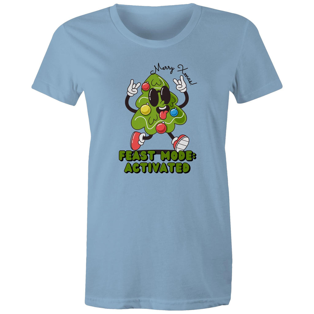 Christmas Feast Mode Activated - Womens T-shirt Carolina Blue Womens Christmas T-shirt Christmas Printed In Australia