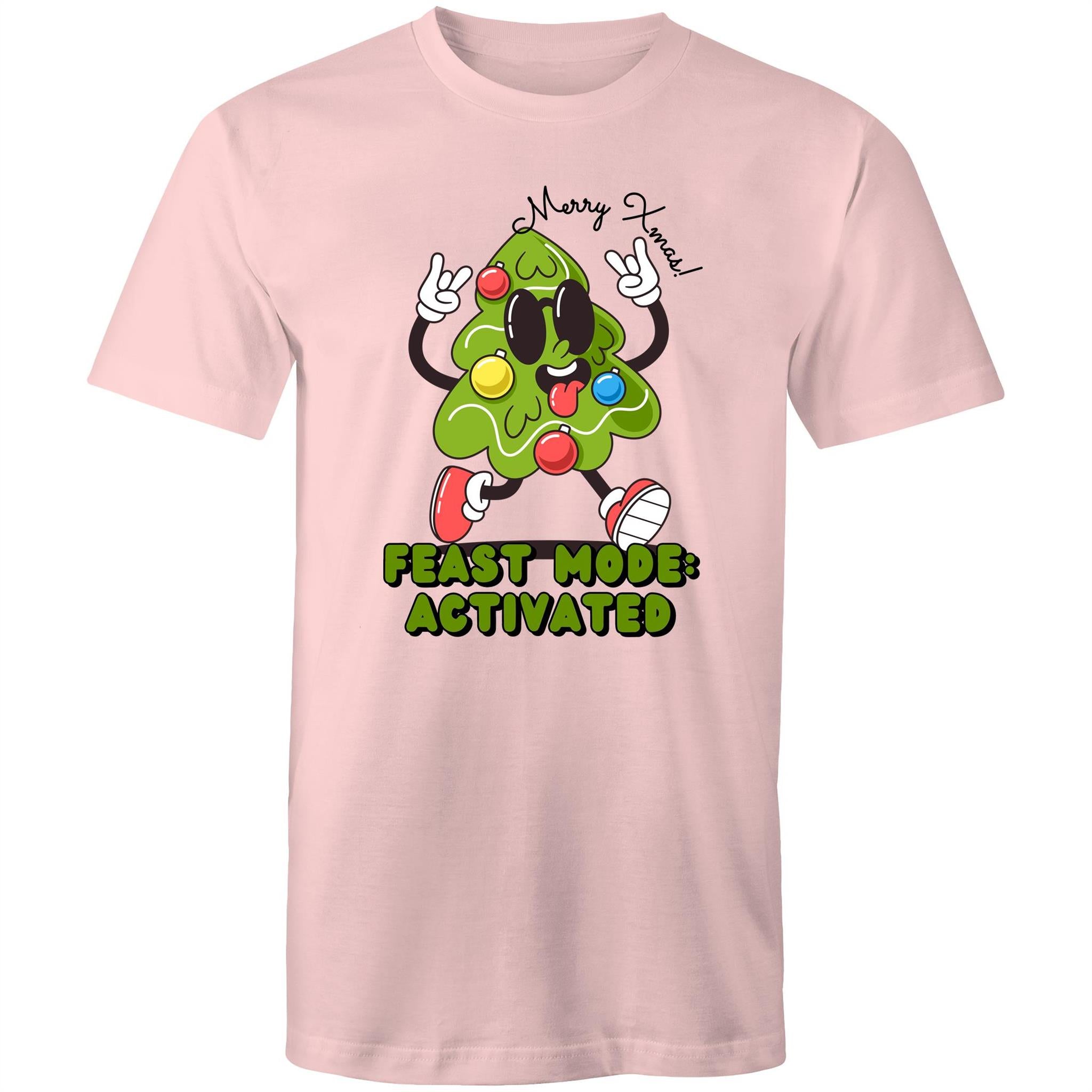 Christmas Feast Mode Activated - Mens T-Shirt Pink Mens Christmas T-shirt Christmas Printed In Australia