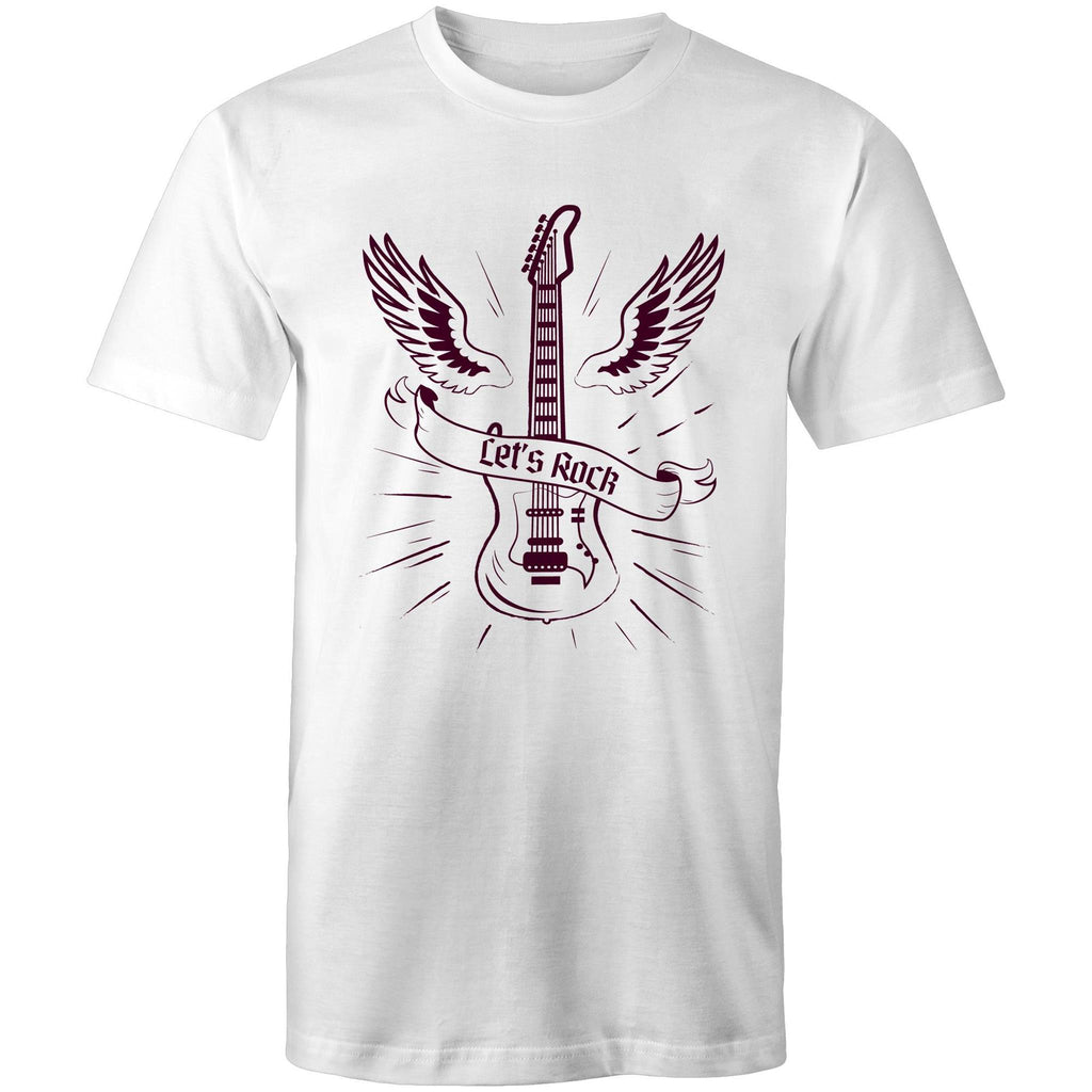 Let's Rock, Guitar - Mens T-Shirt White Mens T-shirt Music Printed In Australia