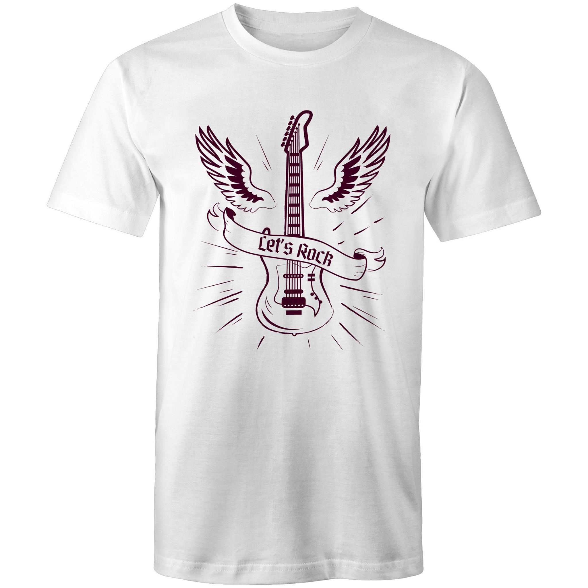 Let's Rock, Guitar - Mens T-Shirt White Mens T-shirt Music Printed In Australia