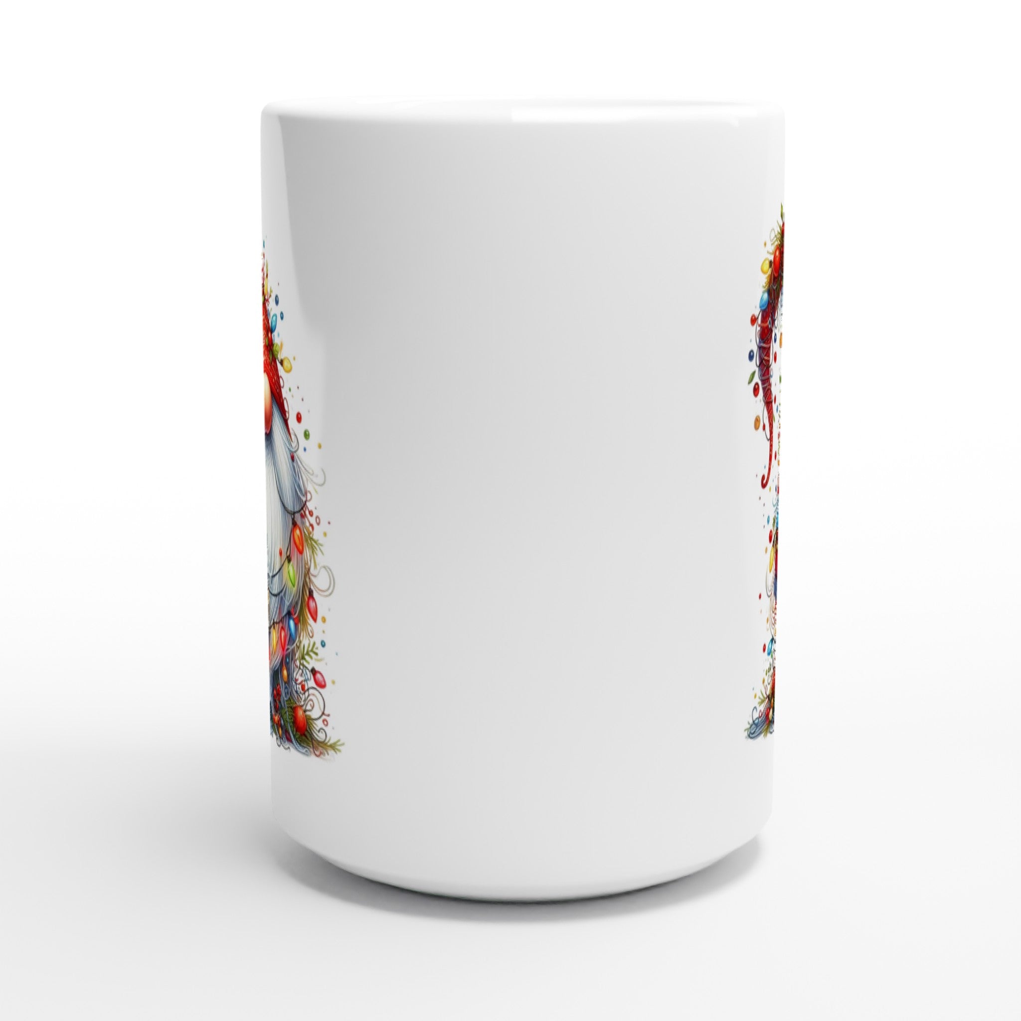 Christmas Gnome Wrapped In Lights - White 15oz Ceramic Mug Christmas 15oz Mug Christmas Globally Fulfilled