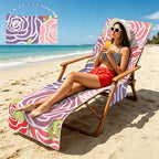 Abstract Roses Beach Chair Towel Cover with Side Pockets