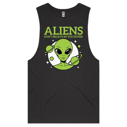 Aliens Don't Believe In You Either Men's AS Colour Tank Top Tee Coal Drop Arm Tank Top Printed In Australia Sci Fi