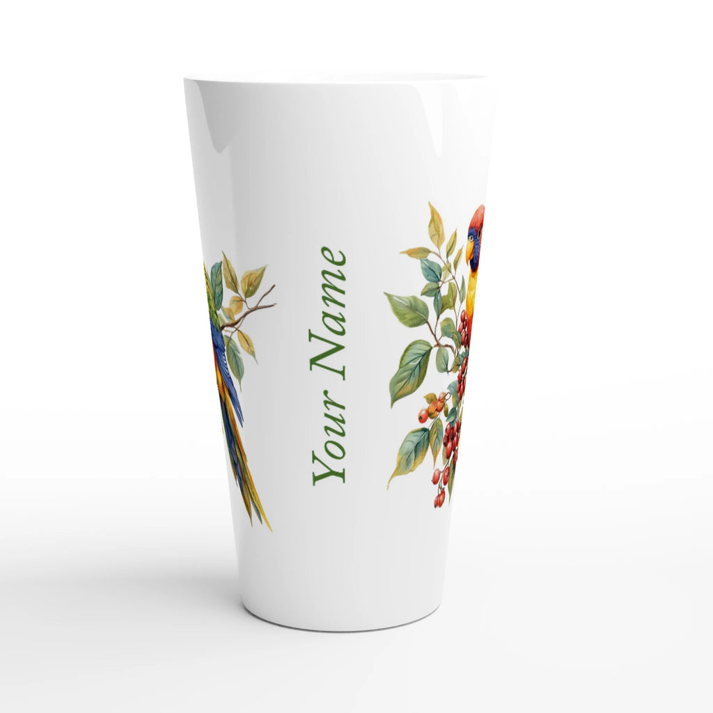 Personalise - Lorikeet, Australian Birds - White Latte 17oz Ceramic Mug Personalised Latte Mug animal Globally Fulfilled