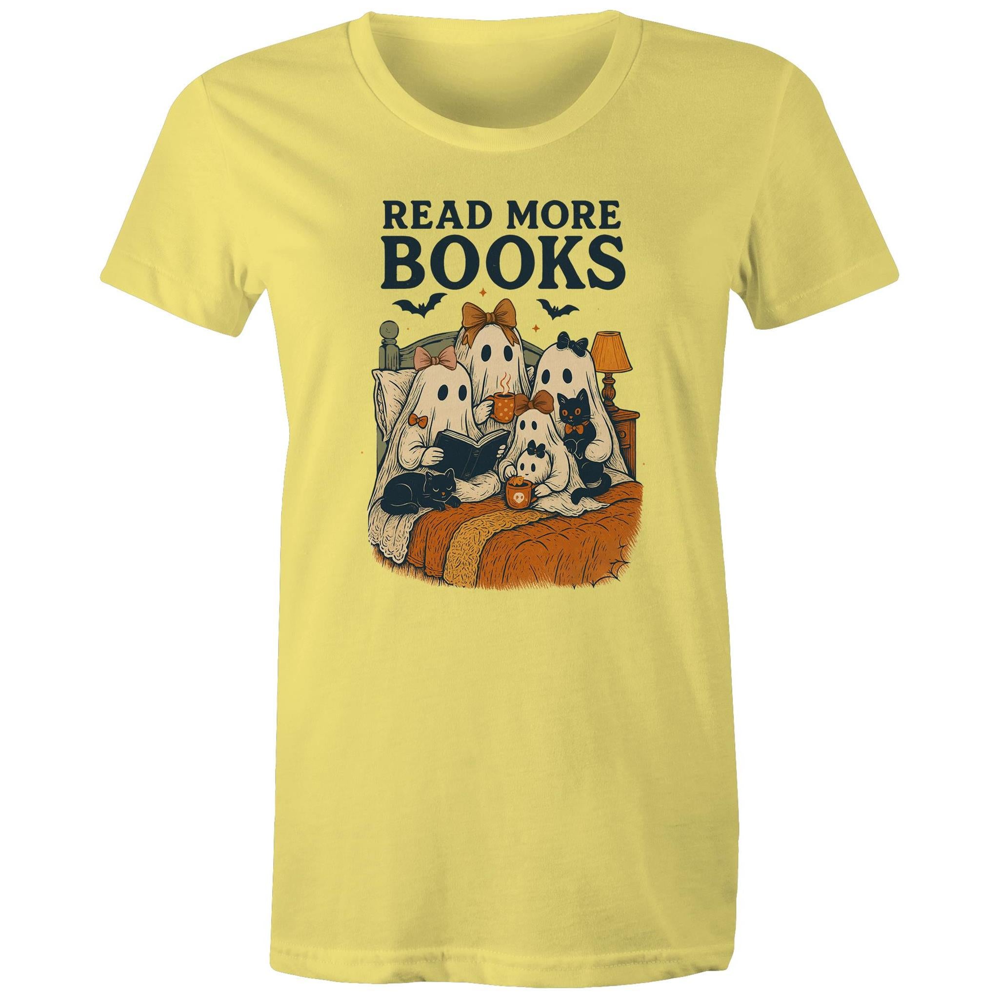 Read More Books, Halloween Ghosts - Womens T-shirt Yellow Womens T-shirt Halloween Printed In Australia Reading