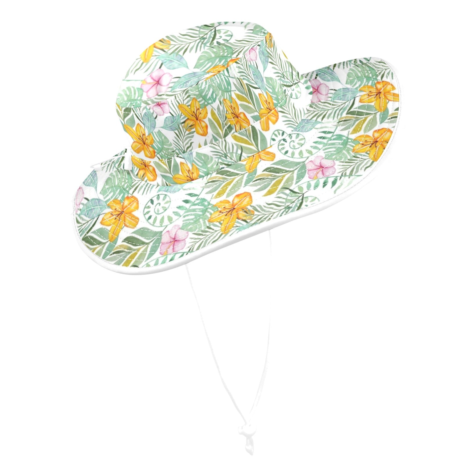 Tropical Flowers And Leaves Wide Brim Bucket Hat Wide Brim Bucket Hat Plants Printed Offshore