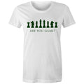Are You Game, Chess Women's AS Colour T-shirt White Womens T-shirt Chess Games Printed In Australia