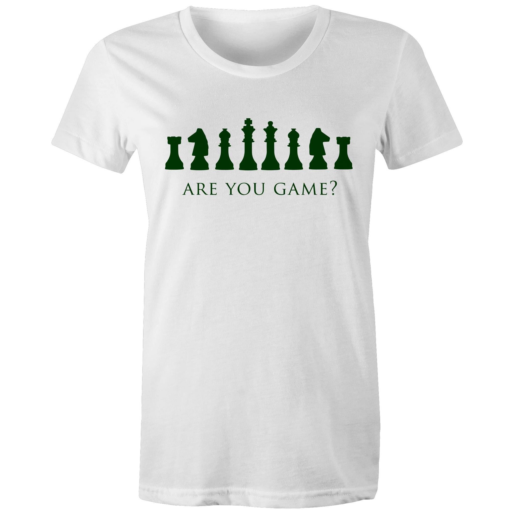 Are You Game, Chess - Womens T-shirt White Womens T-shirt Chess Games Printed In Australia