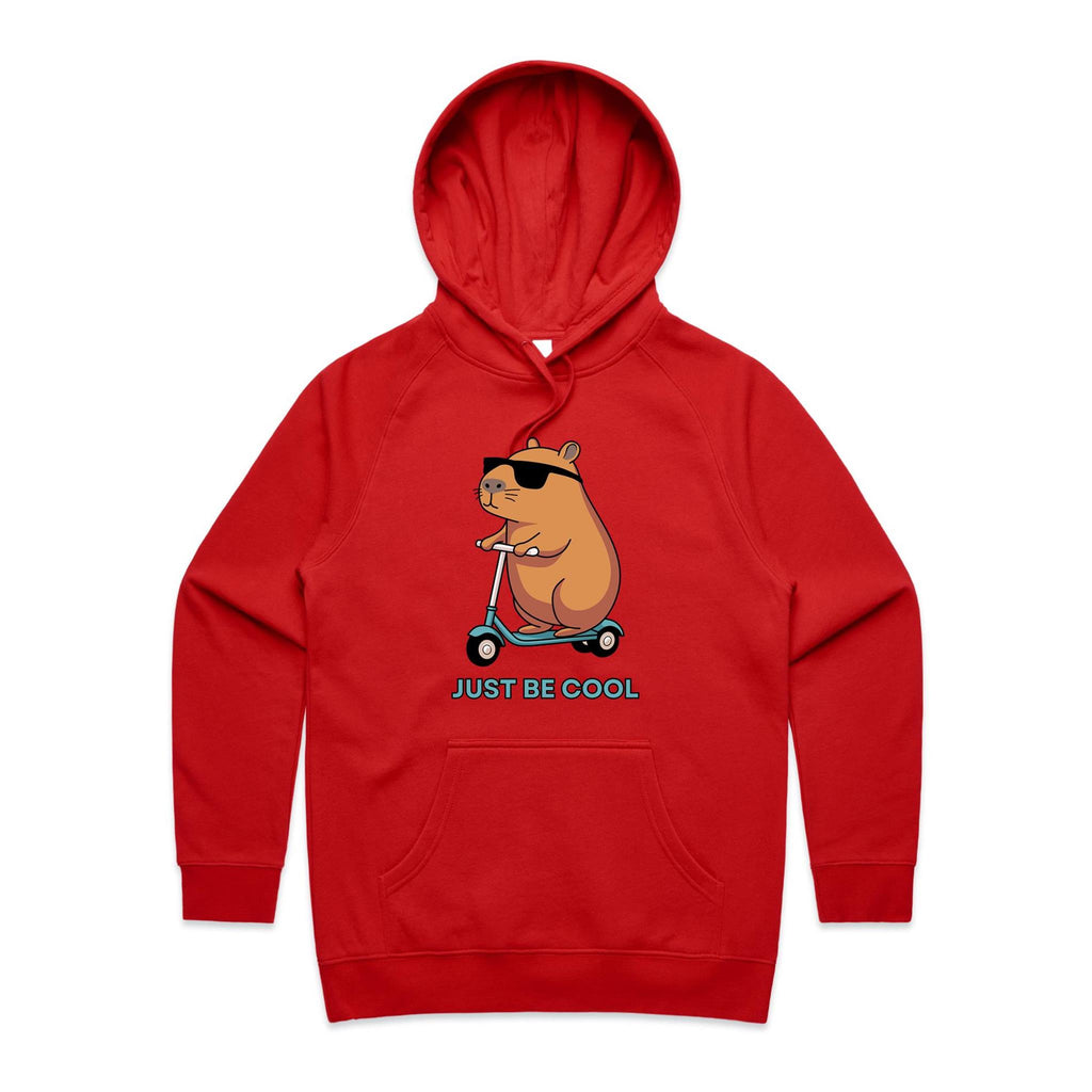 Just Be Cool, Capybara - Womens Hoodie Red Womens 2XL Womens Hoodie animal Printed In Australia
