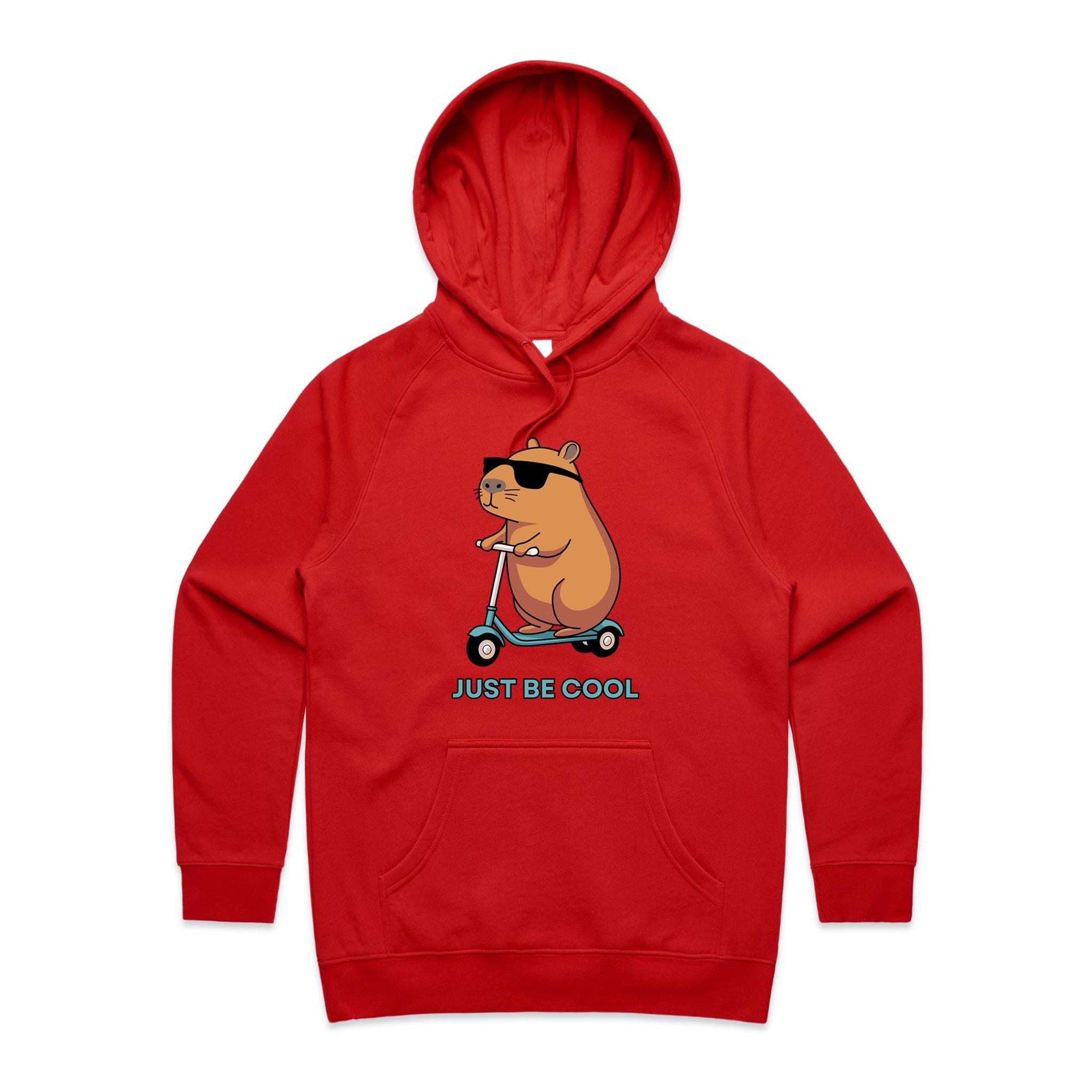Just Be Cool, Capybara - Womens Hoodie Red Womens 2XL Womens Hoodie animal Printed In Australia