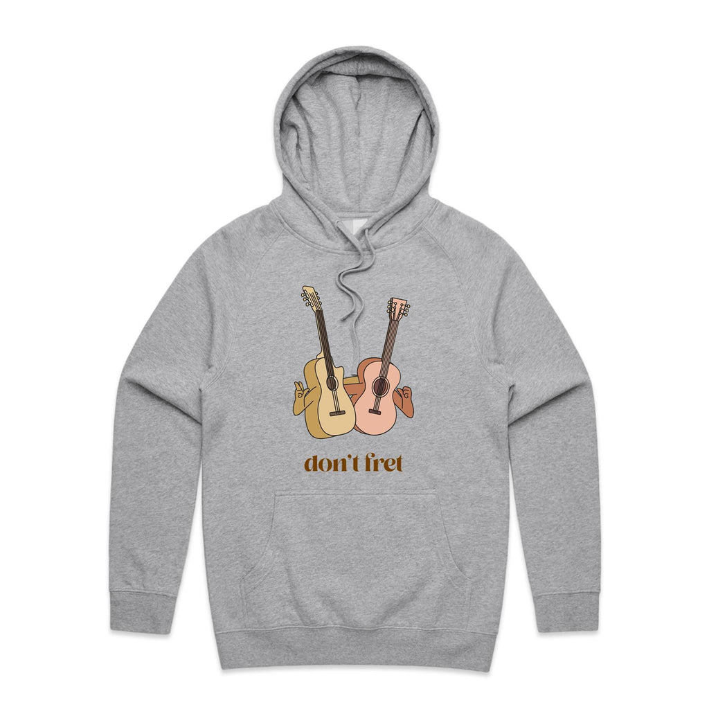 Guitars, Don't Fret - Mens Hoodie Grey Marle Mens Hoodie Music Printed In Australia