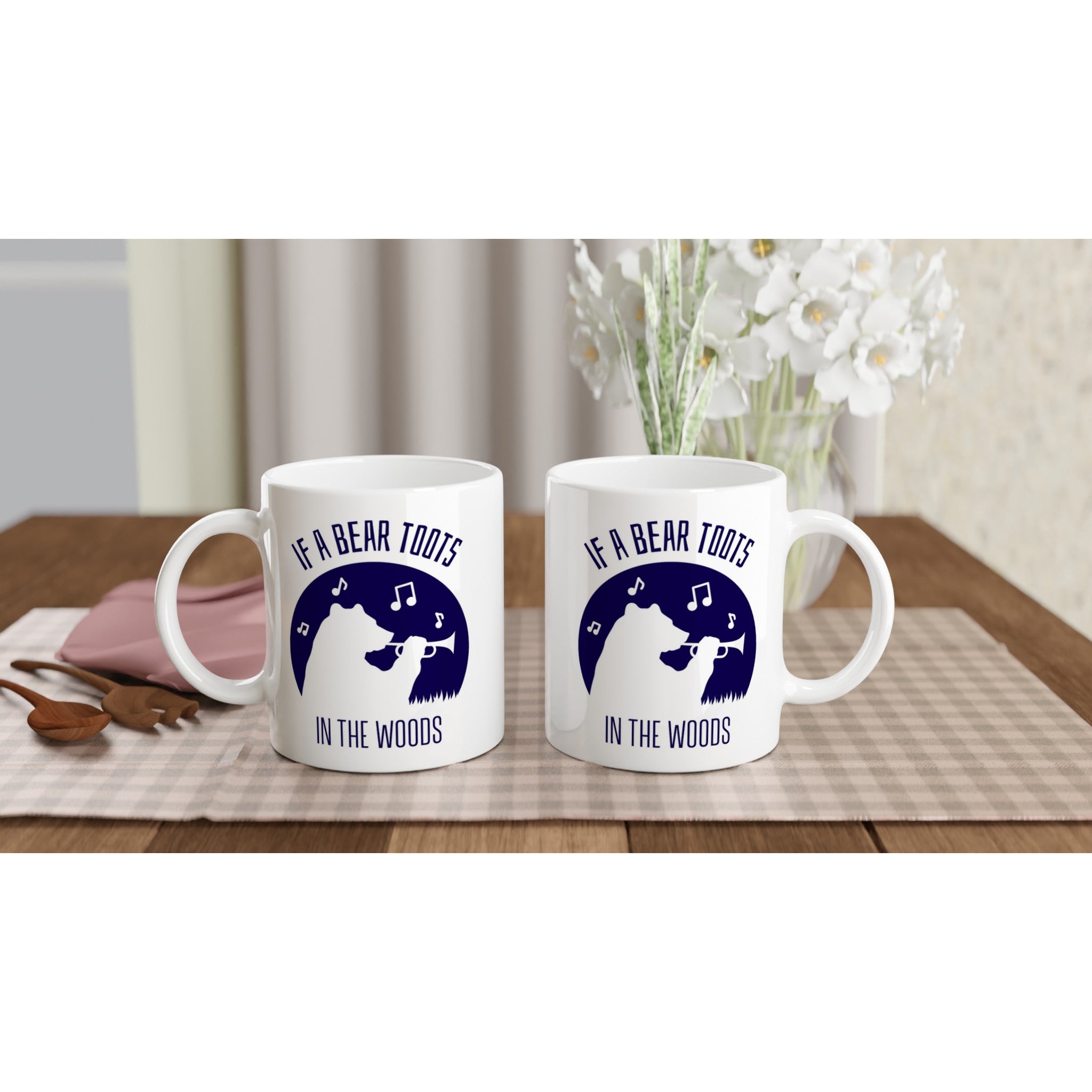 If A Bear Toots In The Woods, Trumpet Player - White 11oz Ceramic Mug White 11oz Mug animal Globally Fulfilled Music
