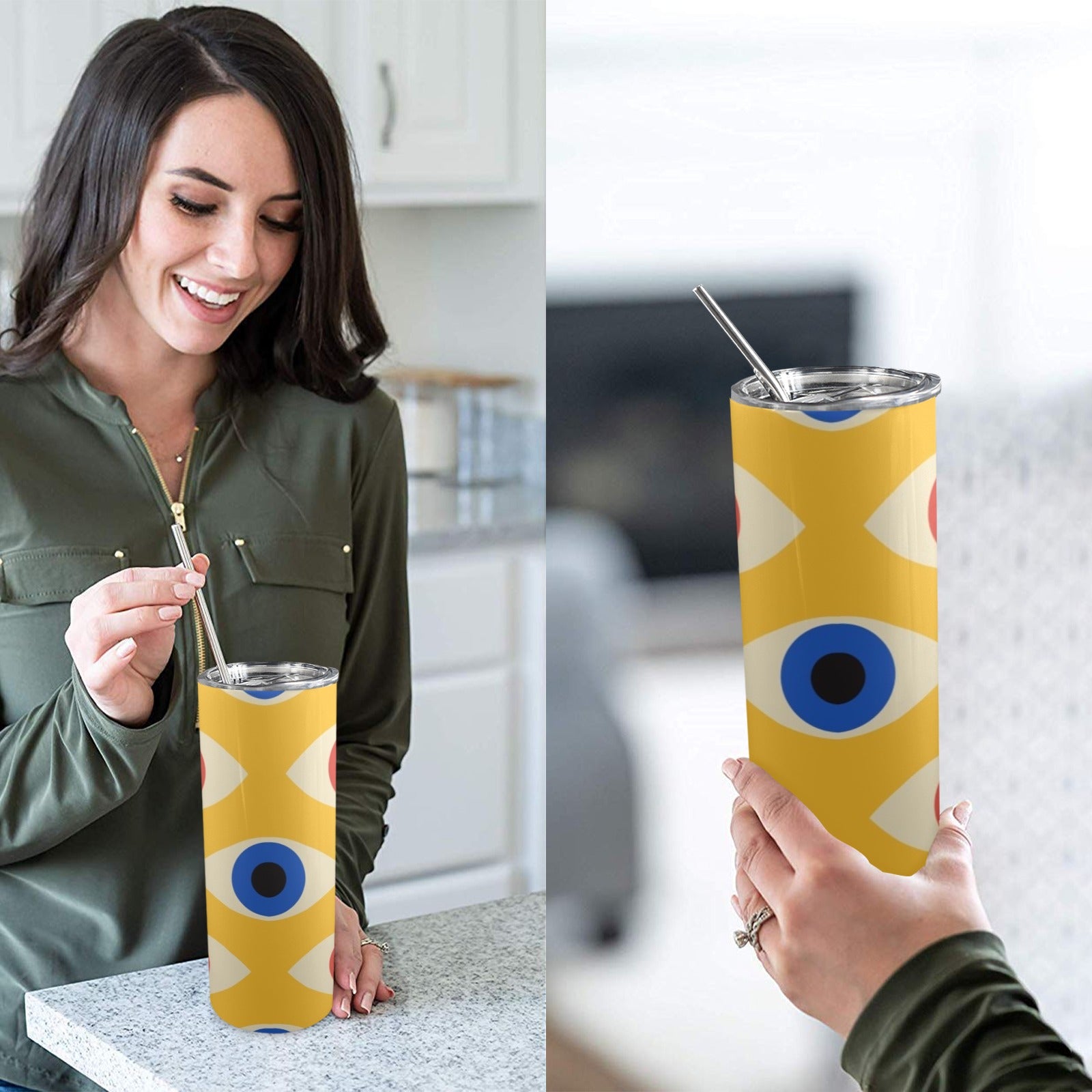 Eyes on Yellow - 20oz Tall Skinny Tumbler with Lid and Straw