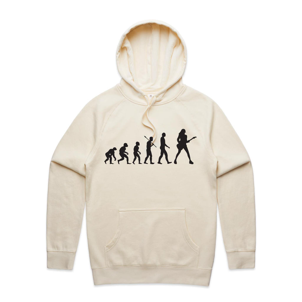 Guitarist Evolution - Mens Hoodie Ecru Mens Hoodie Music Printed In Australia