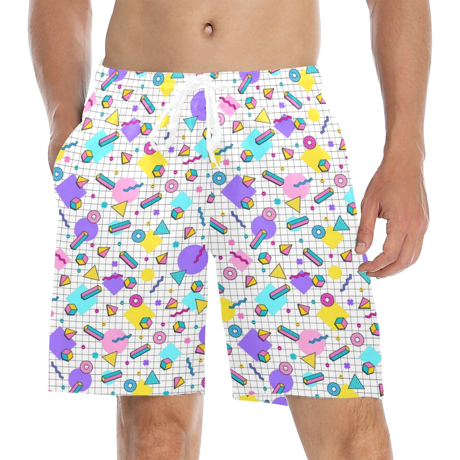 80's Grid Men's Mid-Length Beach Shorts 5XL Men's Mid-Length Beach Shorts Printed Offshore Retro