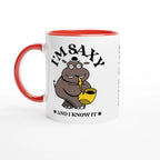 Personalised - I'm Saxy And I Know It, Saxophone Hippo - White 11oz Ceramic Mug with Colour Inside Ceramic Red Personalised 11oz Mug animal customise Globally Fulfilled Music personalise