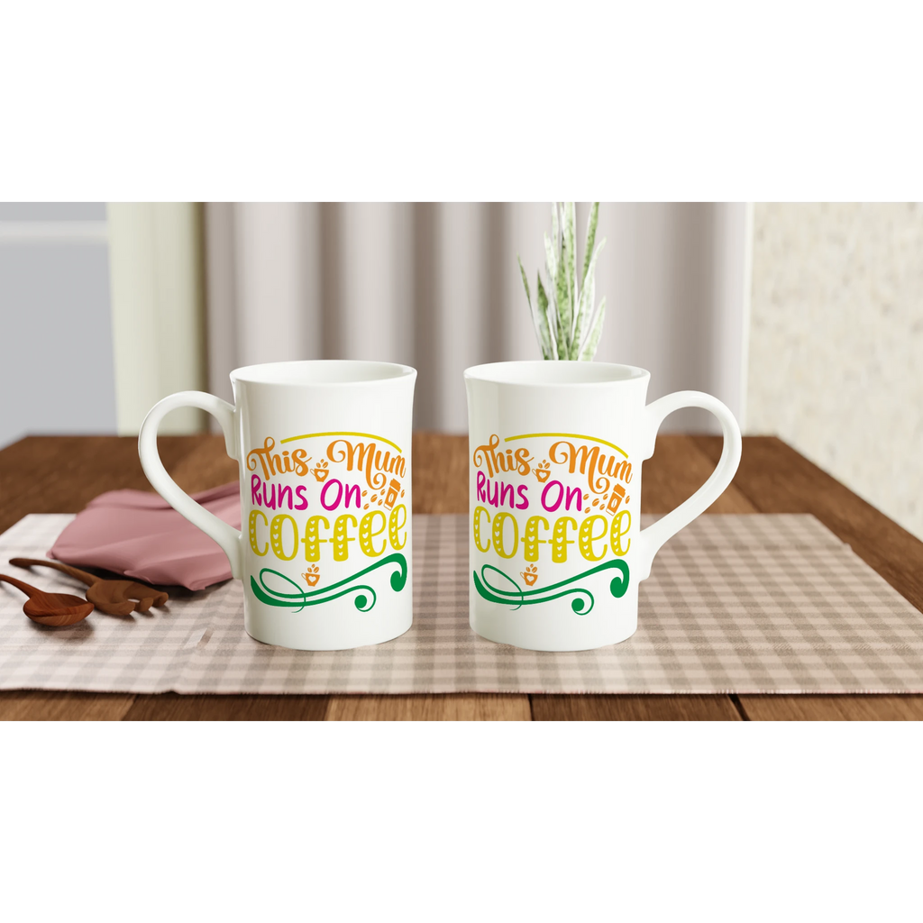 Personalised - This Mum Runs On Coffee - White 10oz Porcelain Slim Mug Personalised Porcelain Mug customise Globally Fulfilled Mum personalise