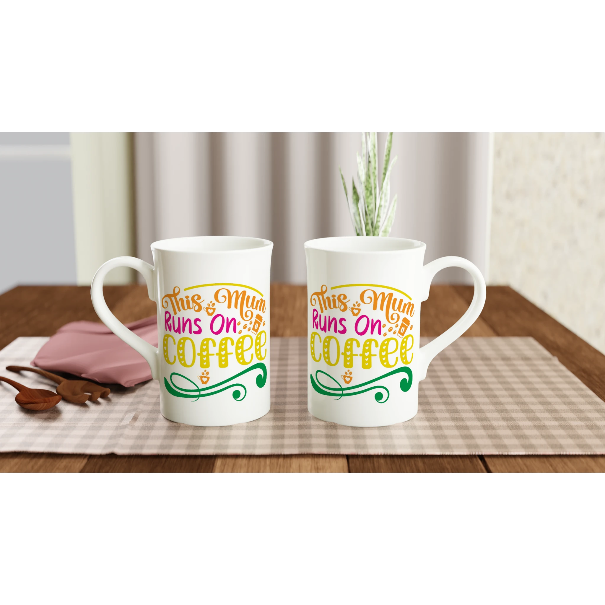 Personalised - This Mum Runs On Coffee - White 10oz Porcelain Slim Mug Personalised Porcelain Mug customise Globally Fulfilled Mum personalise