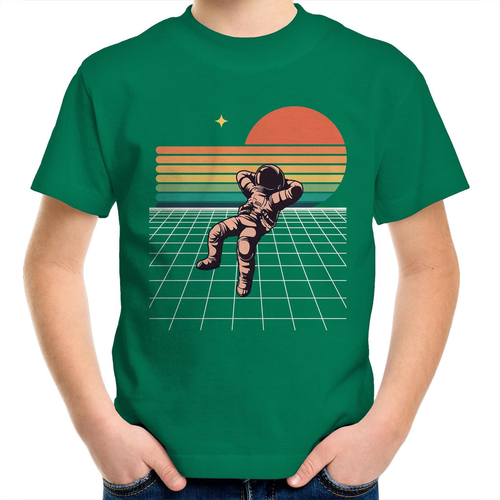 Retro Astronaut - Kids Youth T-Shirt Kelly Green Kids Youth T-shirt Printed In Australia Space