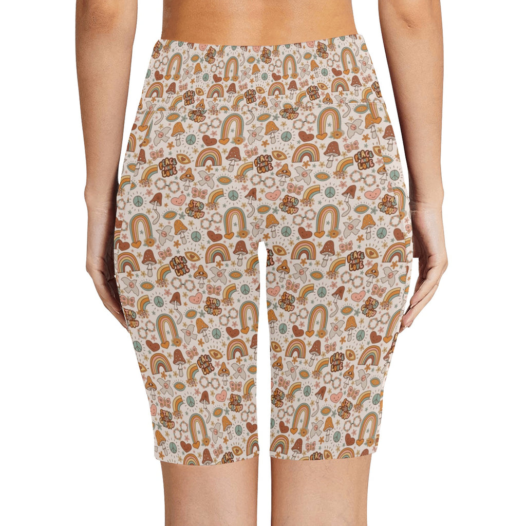 Peace And Love Women's Bike Shorts With Side Pockets