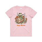 Stay Weird, Guitar Playing Frog On A Snail Kid's AS Colour T-shirt Pink Kids Youth T-shirt animal Music Printed In Australia