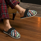 Cassette Tapes Men's Fur Trim Thick-Sole Indoor Slippers Men's Fur Trimmed Slippers Music Printed Offshore