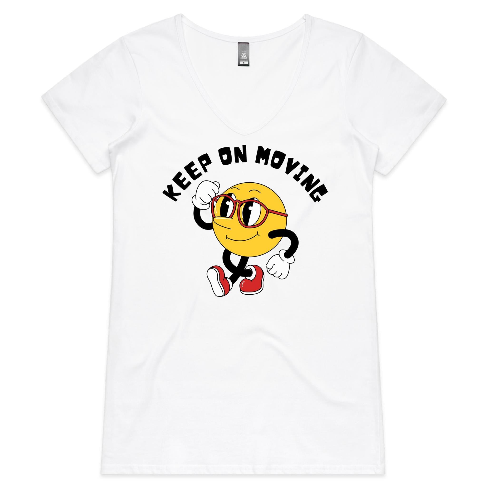 Keep On Moving - Womens V-Neck T-Shirt White Womens Active V-Neck T-shirt Fitness Printed In Australia