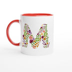 Personalised - Floral Initial - White 11oz Ceramic Mug with Color Inside Ceramic Red Personalised 11oz Mug Customise Globally Fulfilled Name Personalise