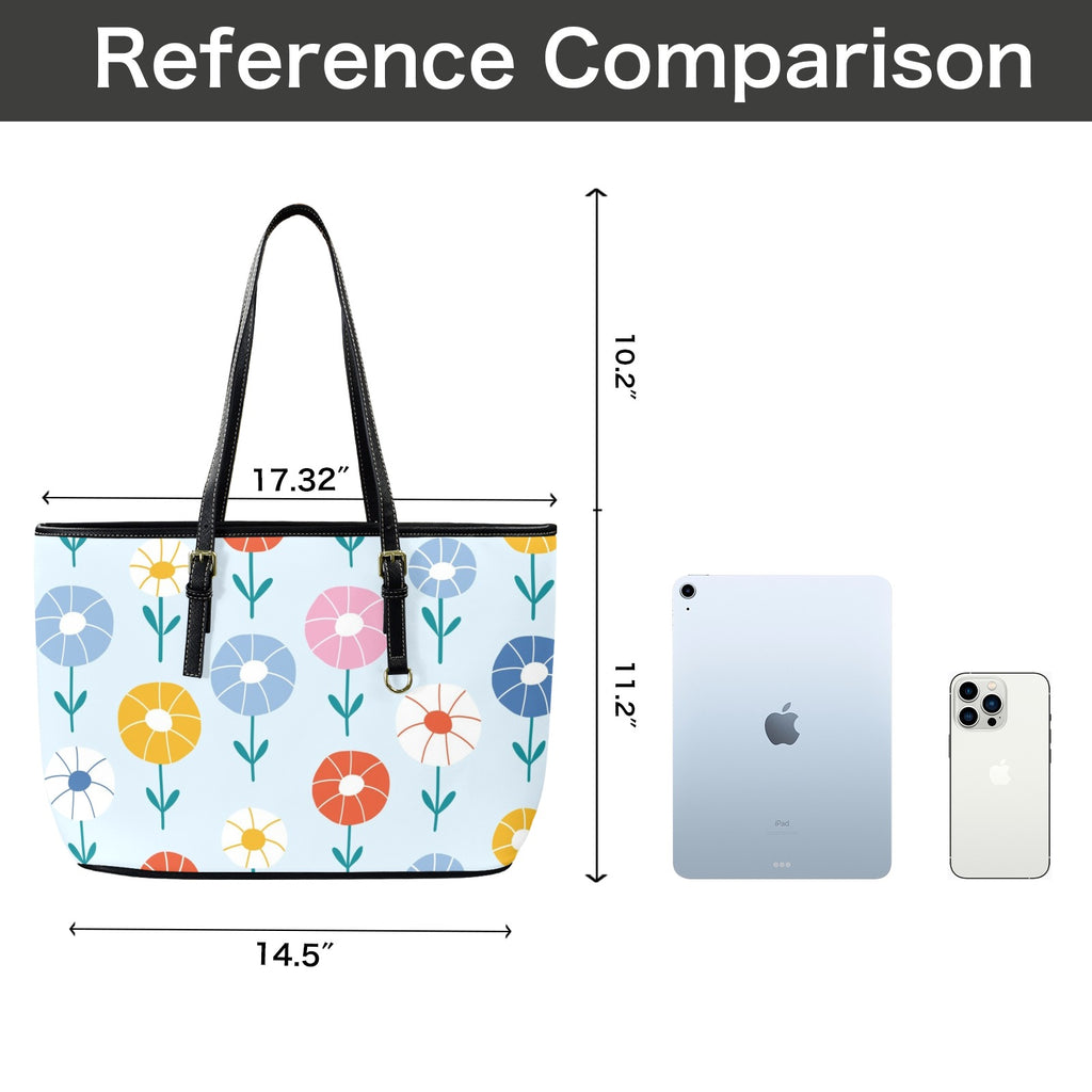Abstract Cute Flowers PU Leather Tote Bag Large