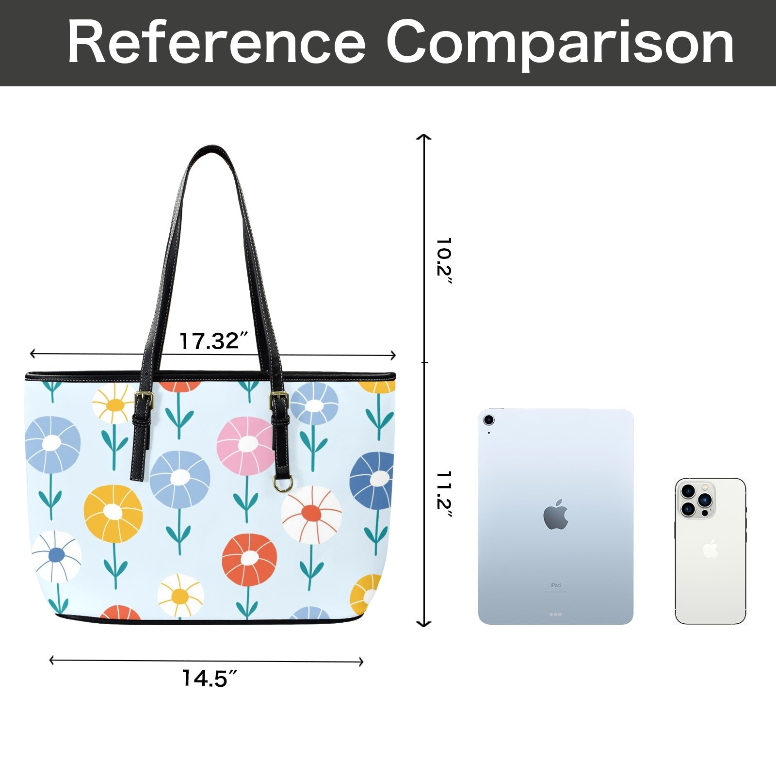 Abstract Cute Flowers PU Leather Tote Bag Large