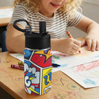 Comic Book 12oz Kids Water Bottle with Straw Lid