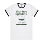 Bean There, Sipped That, Coffee - Staple Ringer Tee White Black Ringer T-Shirt Coffee Printed In Australia