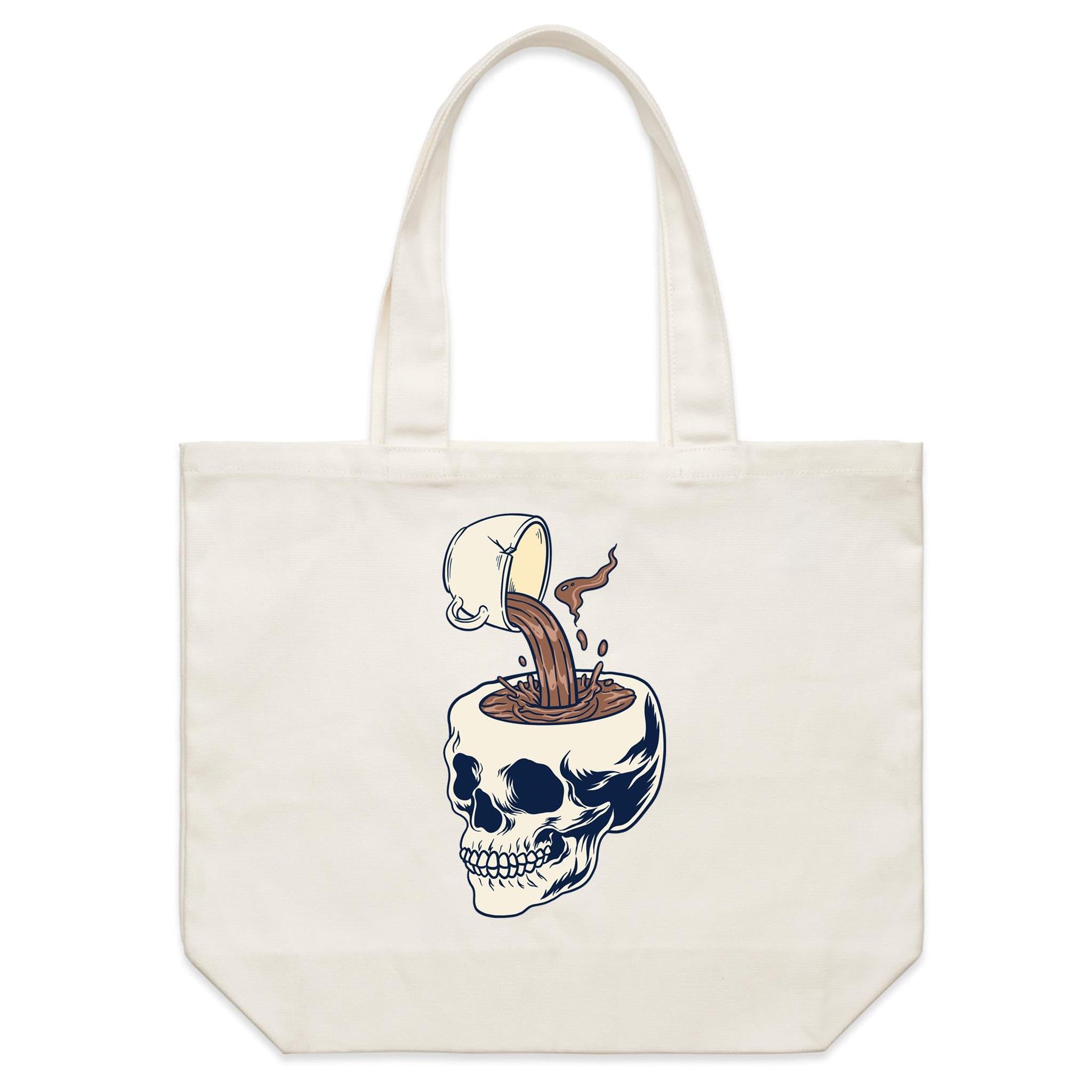 Coffee Skull - Shoulder Canvas Tote Bag Default Title Large Tote Bag Coffee Printed In Australia