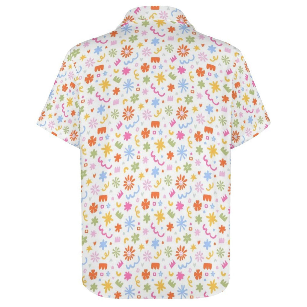 Abstract Colourful Shapes Women's Collared Pocketless Short Sleeve Shirt