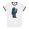 Robot Men's AS Colour Ringer Tee White Black Ringer T-Shirt Printed In Australia Sci Fi Tech