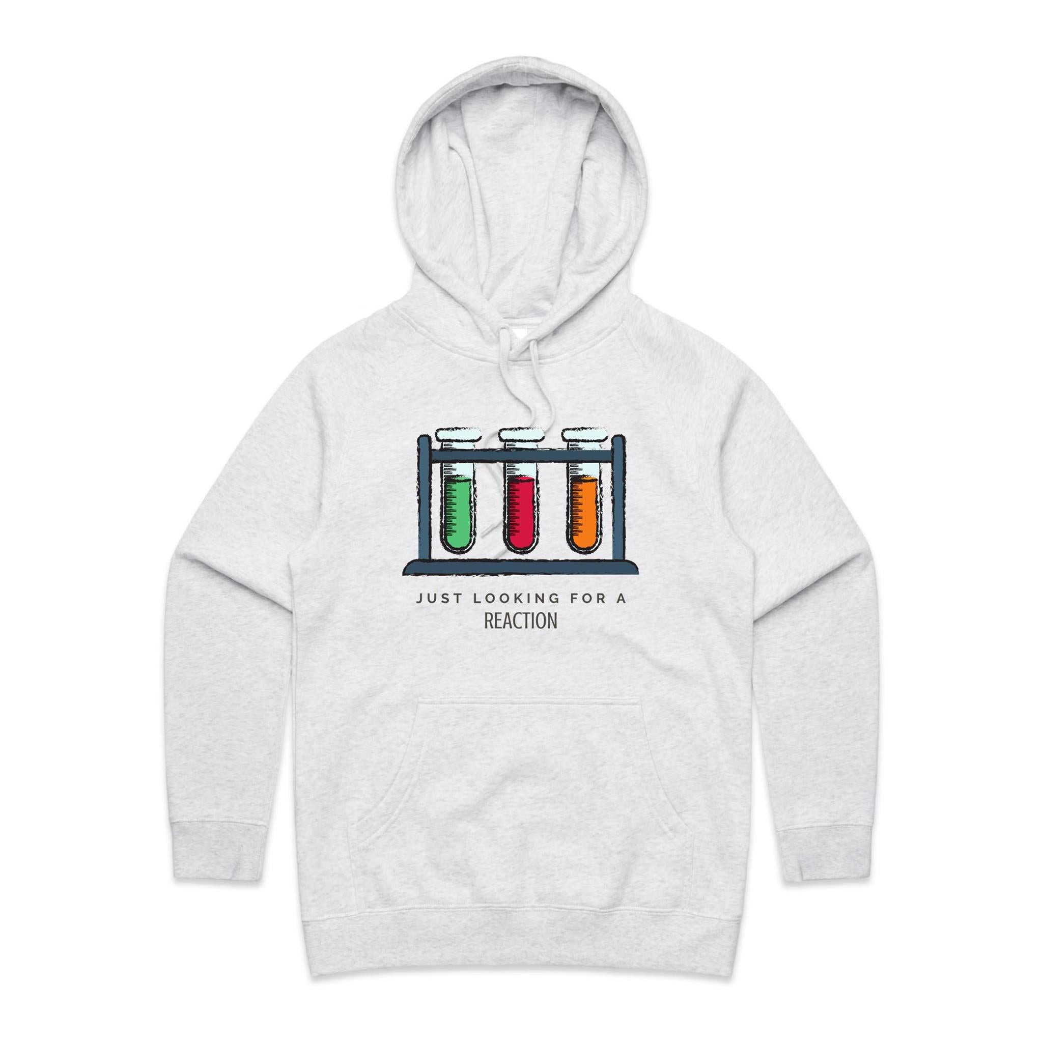 Test Tubes, Just Looking For A Reaction - Womens Hoodie White Marle Womens Hoodie Printed In Australia Science